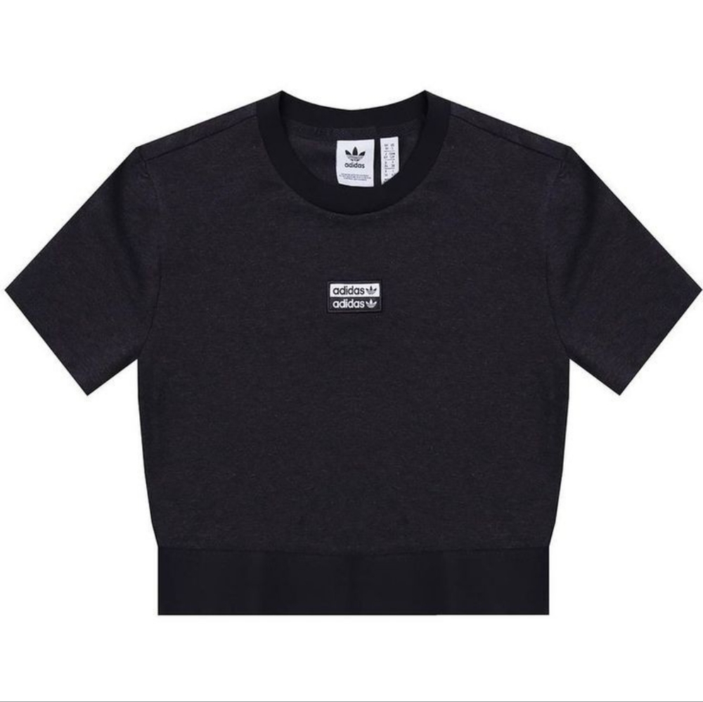 Adidas Originals Logo Cropped Atheltic Athlesiure Black Gray Heathered Tee XL